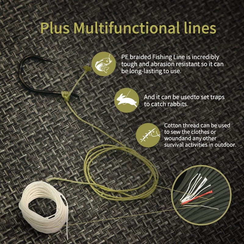 PSKOOK Survival Paracord Rope PSKOOK 100 Feet Fire Starter Parachute Cord 7-Strand Nylon with Red Tinder Cord PE Fishing Line Cotton Thread for Outdoor Lanyards, Bracelets, Handle Wraps (Black) - Image 4